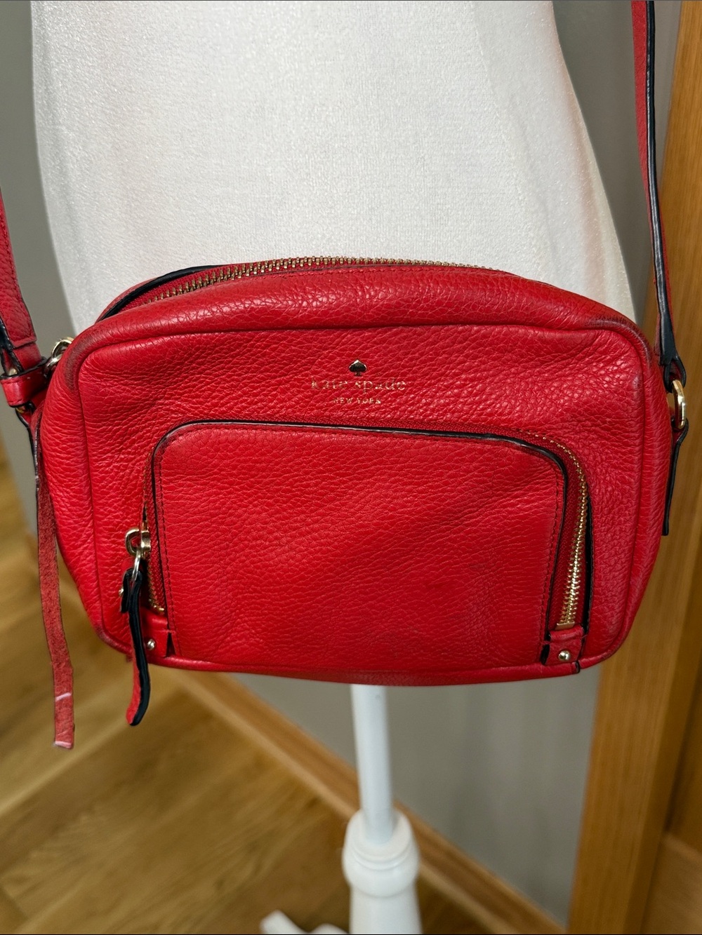kate spade Red Pebbled Leather Crossbody Bag